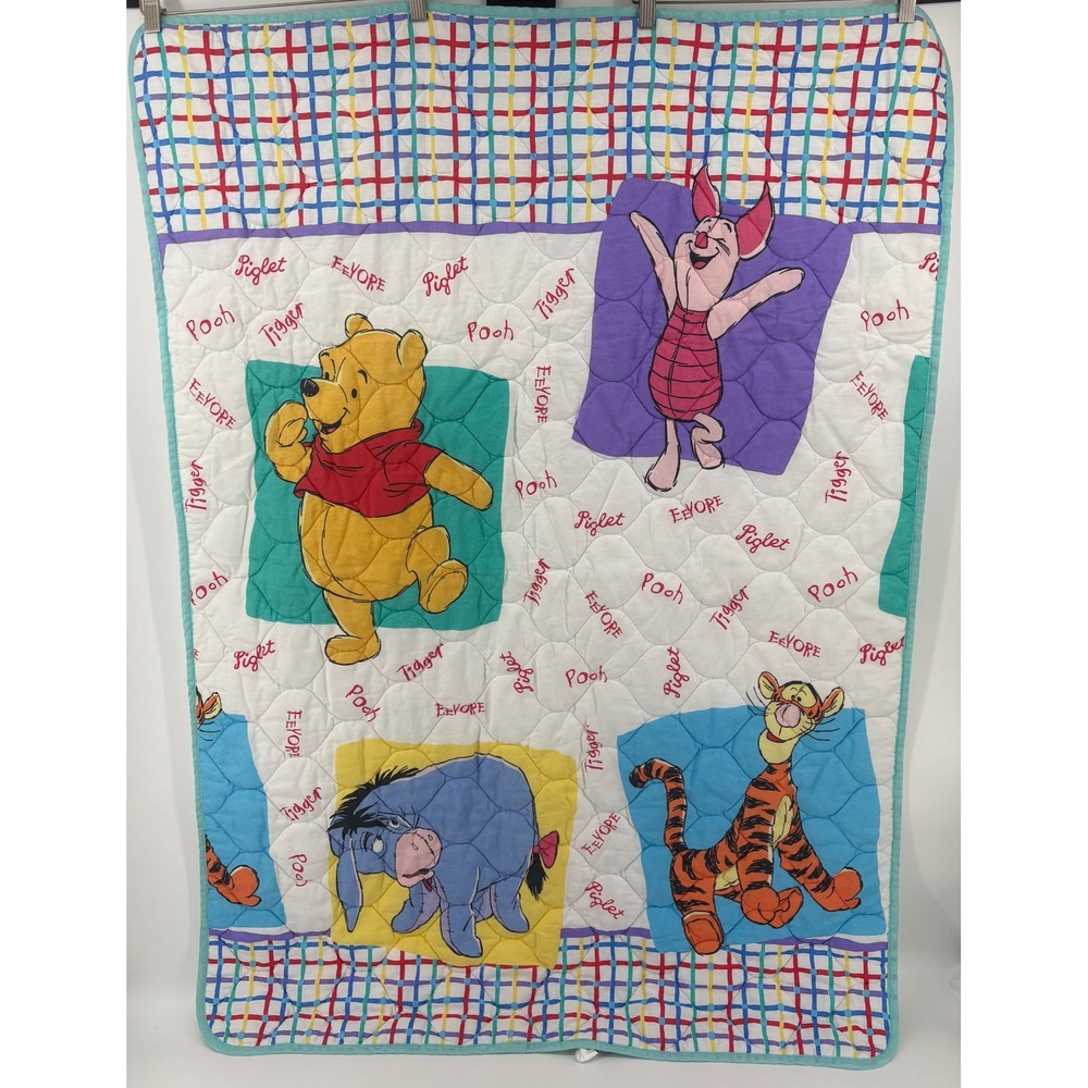 Vintage Disney‎ Winnie the Pooh Baby Crib Blanket Quilt Y2K Tigger Eeyore Piglet